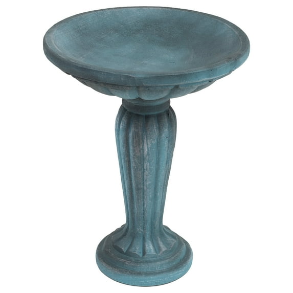 Sunnydaze Grecian Column Freestanding Glass Fiber Reinforced Concrete Outdoor Bird Bath, Green