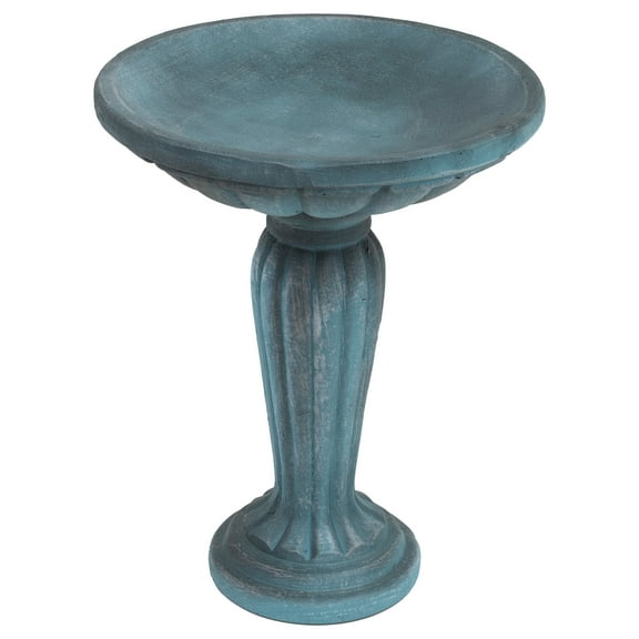 Sunnydaze Grecian Column Freestanding Glass Fiber Reinforced Concrete Outdoor Bird Bath, Green