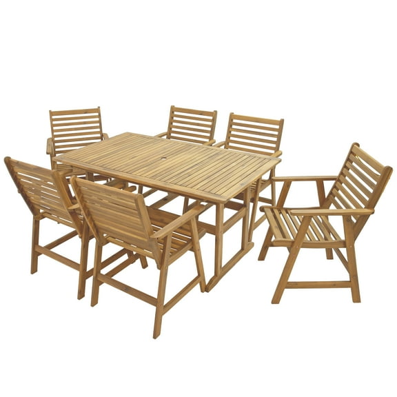 Sunnydaze Hatteras 7-Piece Acacia Outdoor Dining Set with Table and 6 Chairs, Natural
