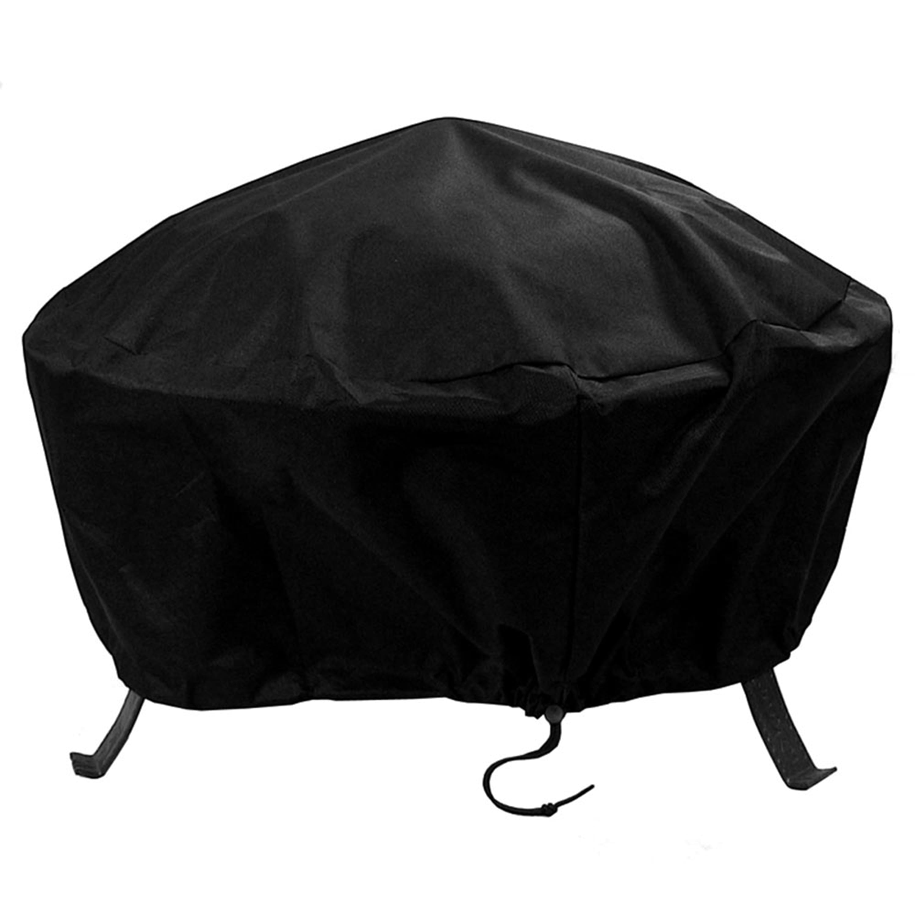 Black Heavy-Duty Vinyl Round Fire Pit Cover with Drawstring Closure