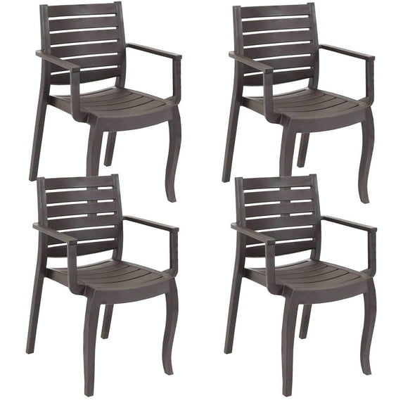 Sunnydaze Illias Plastic Outdoor Stackable Dining Chair - Set of 4, Brown