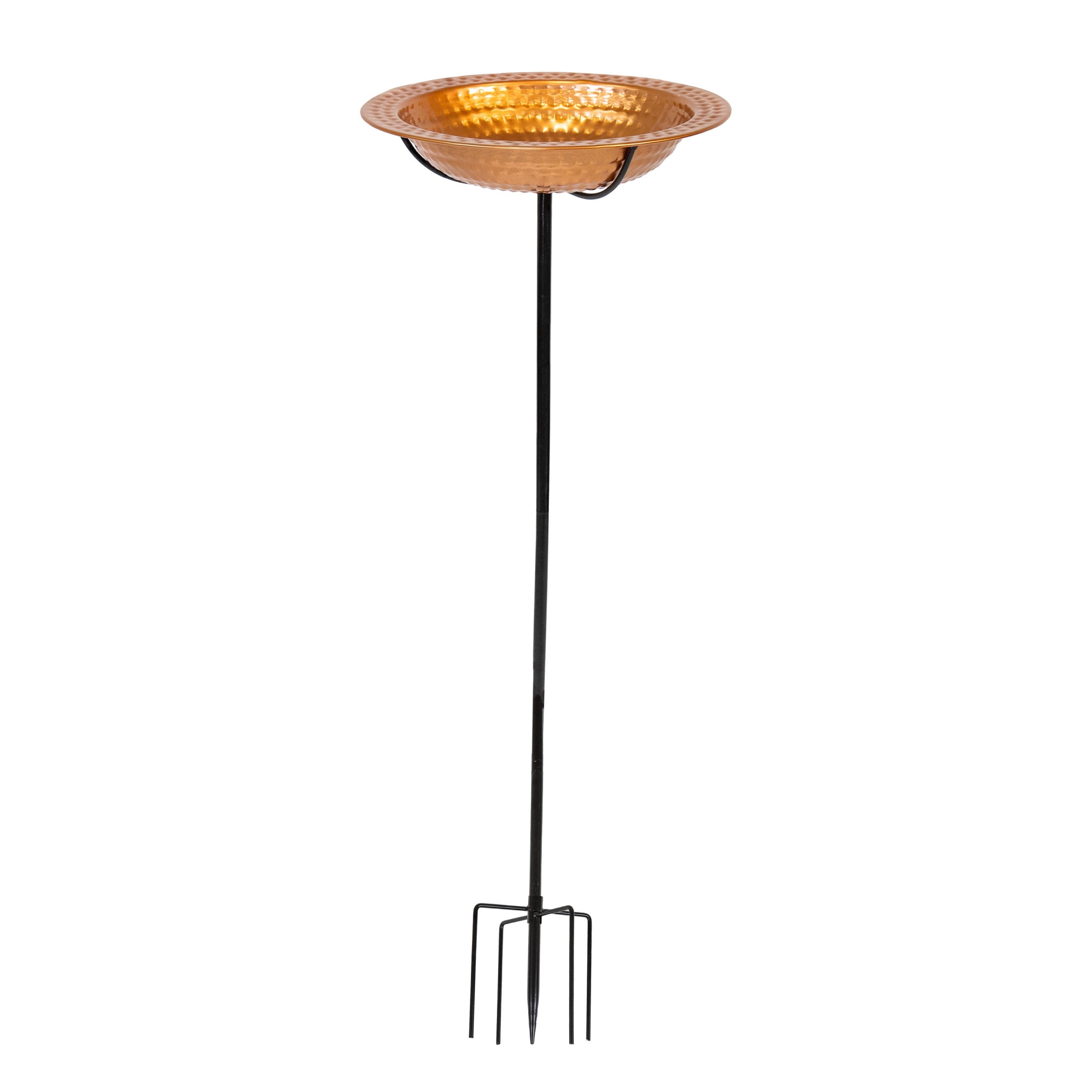 Copper Finish Hammered Metal Outdoor Bird Bath with Stake