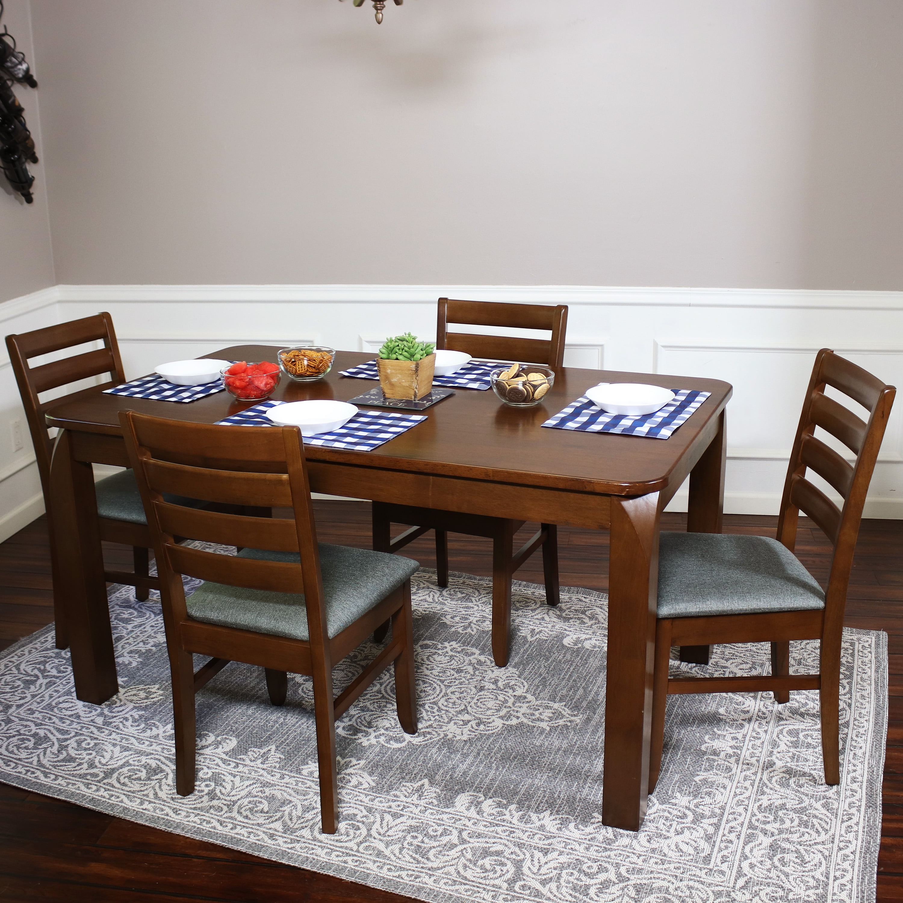 Sunnydaze Indoor 5Piece Solid Rubberwood Dining Table and Chairs Set