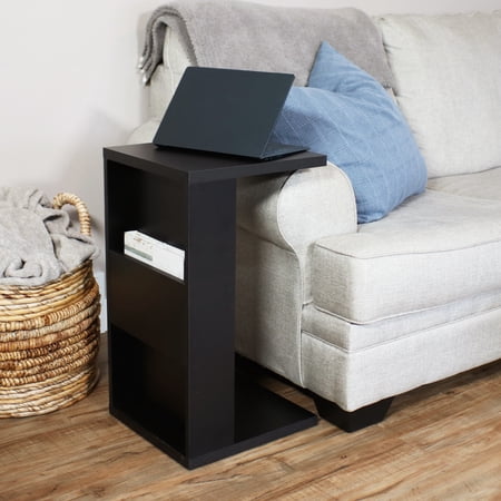 Sunnydaze Indoor Modern MDP C-Shaped End Table with Storage, Black