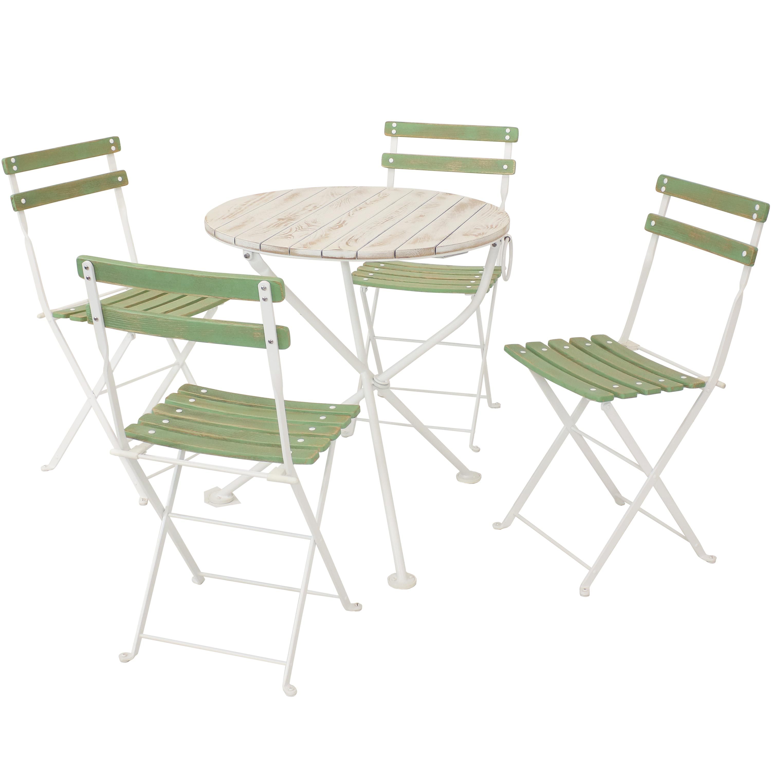 Sunnydaze Indoor/Outdoor Classic European Café Chestnut Wood Folding Bistro Table and Chairs - Antique Green - 5pc - image 1 of 9