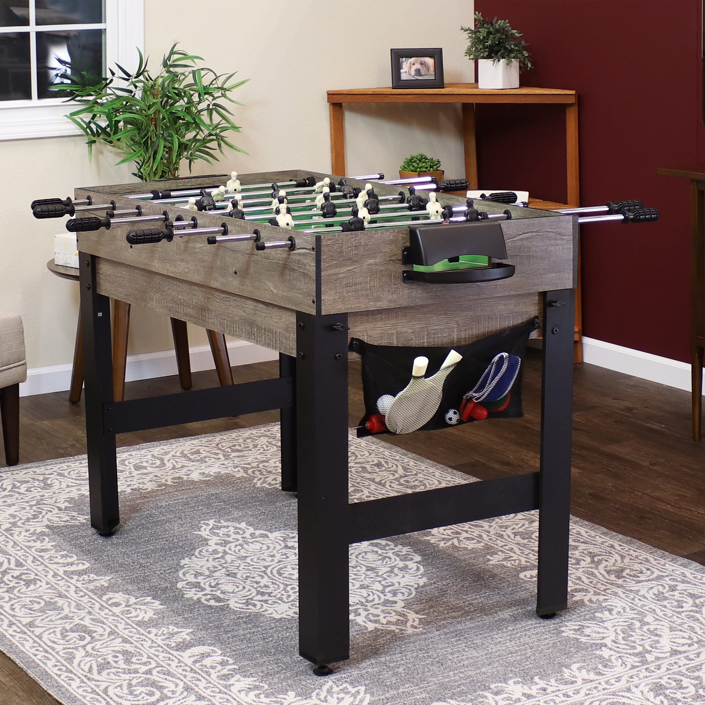 Sunnydaze Indoor Rustic Style 2 Player 5-in-1 Multi-Game Table with  Billiards, Air Hockey, Foosball, Ping Pong, and Basketball - 45 -  Weathered Gray