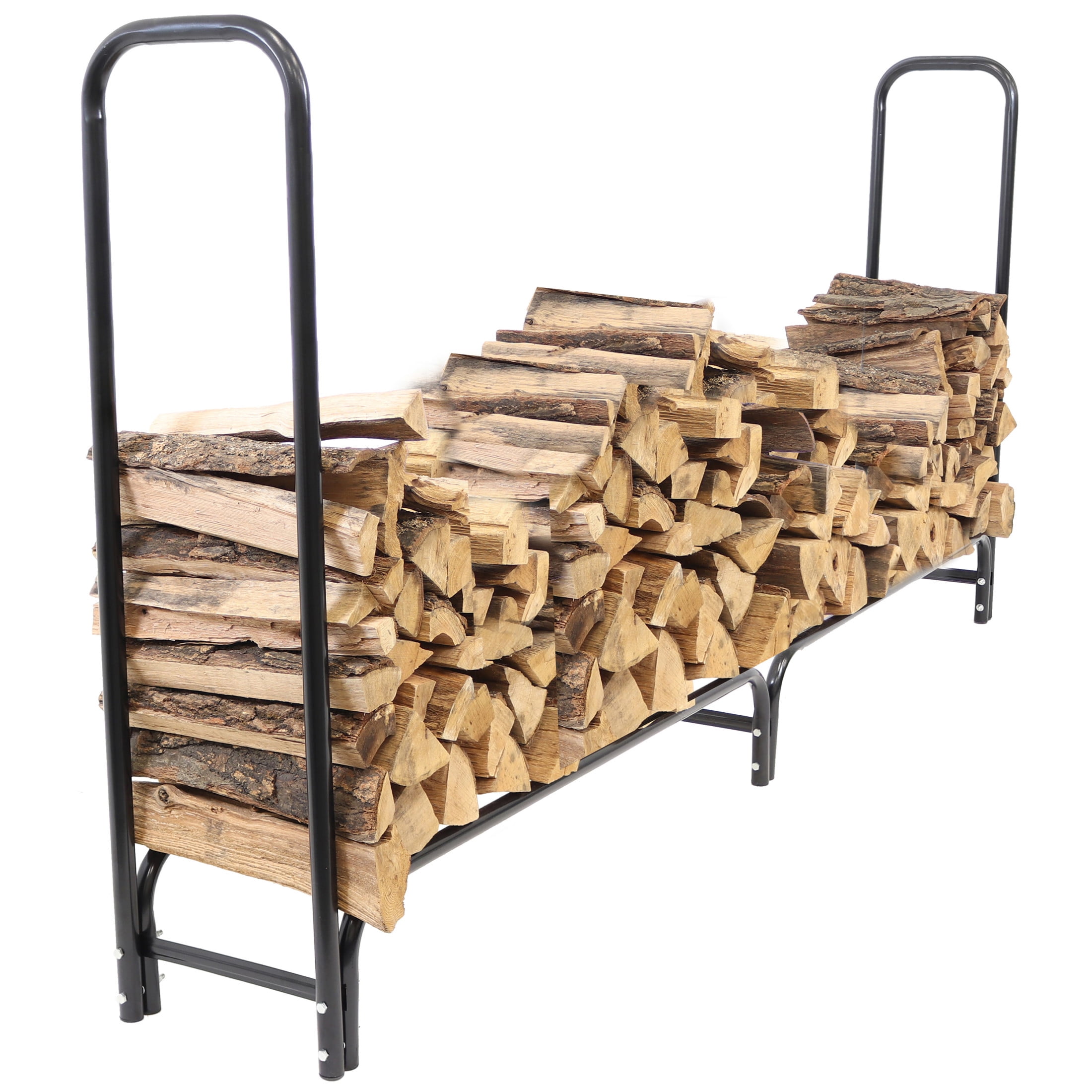 8-Foot Black Powder-Coated Steel Firewood Log Rack
