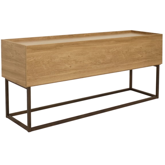 Sunnydaze Industrial Pull-Down Front Panel MDP Console Table, Brown