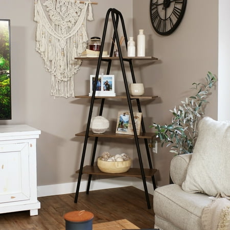 Sunnydaze Industrial-Style 4-Tier A-Frame Ladder Shelf, Brown