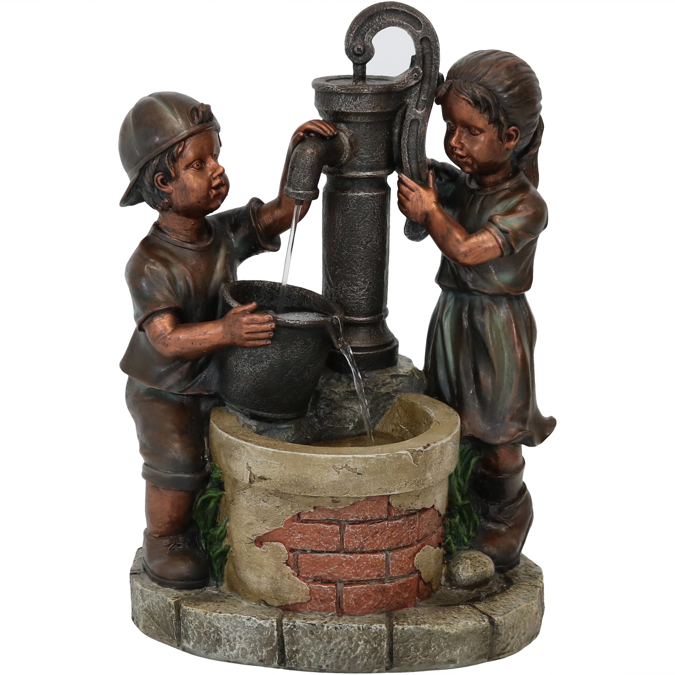 Bronze Polyresin Jack and Jill Farmhouse Water Fountain