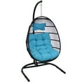 thumbnail image 1 of Sunnydaze Julia Polyethylene Wicker Egg Hanging Chair with Cushions and Stand, Blue, 1 of 8