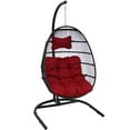 thumbnail image 1 of Sunnydaze Julia Polyethylene Wicker Egg Hanging Chair with Cushions and Stand, Red, 1 of 8