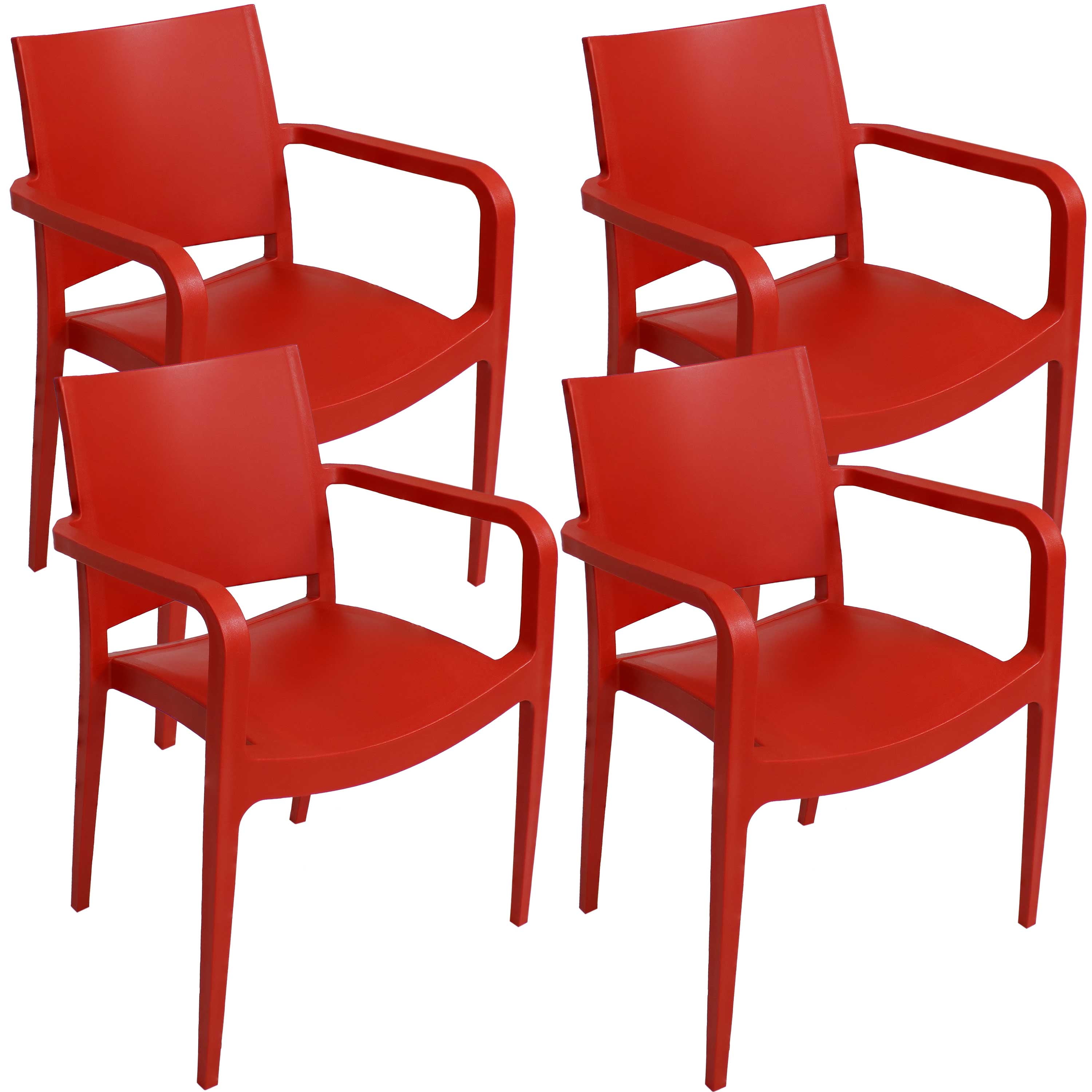 Landon Red Plastic All-Weather Outdoor Dining Armchair Set