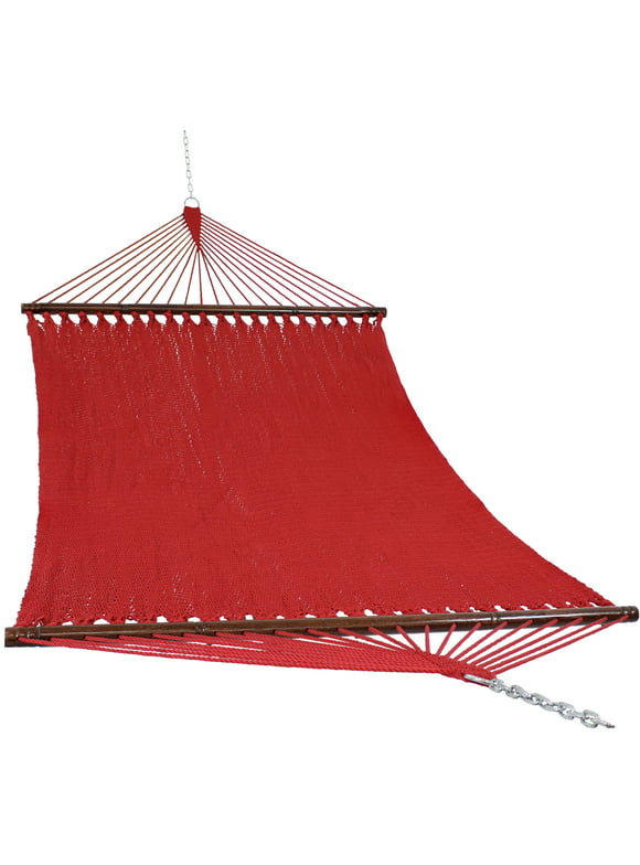 Sunnydaze Large 2-Person Polyester Rope Hammock with Spreader Bars - Red