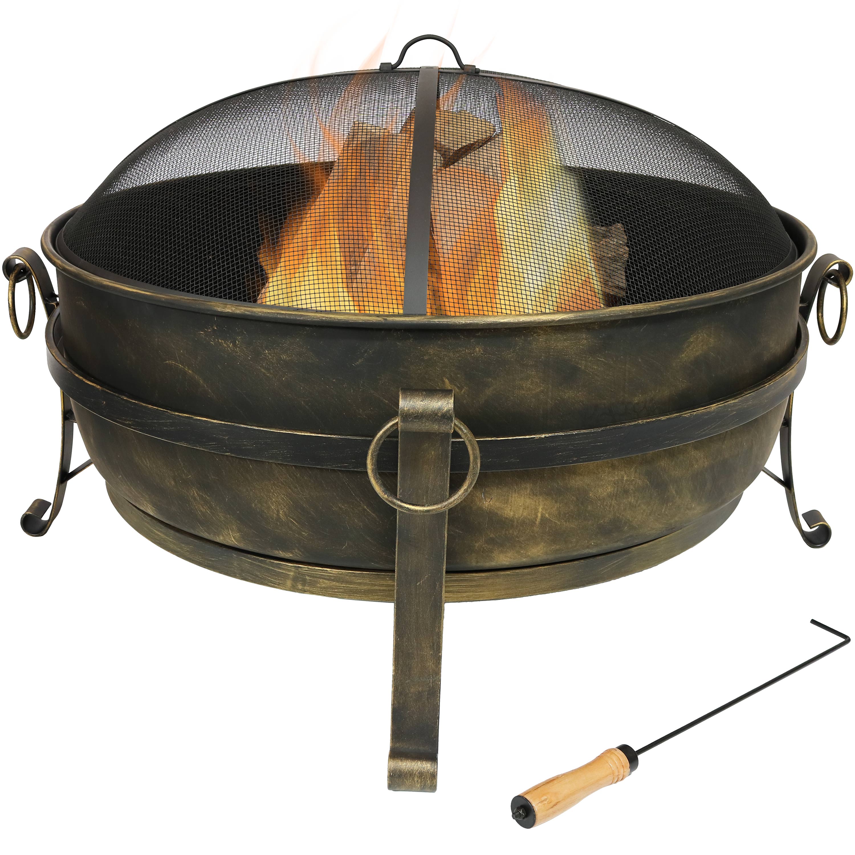 Sunnydaze Large Outdoor Cauldron Fire Pit with Spark Screen - 34" - image 1 of 9