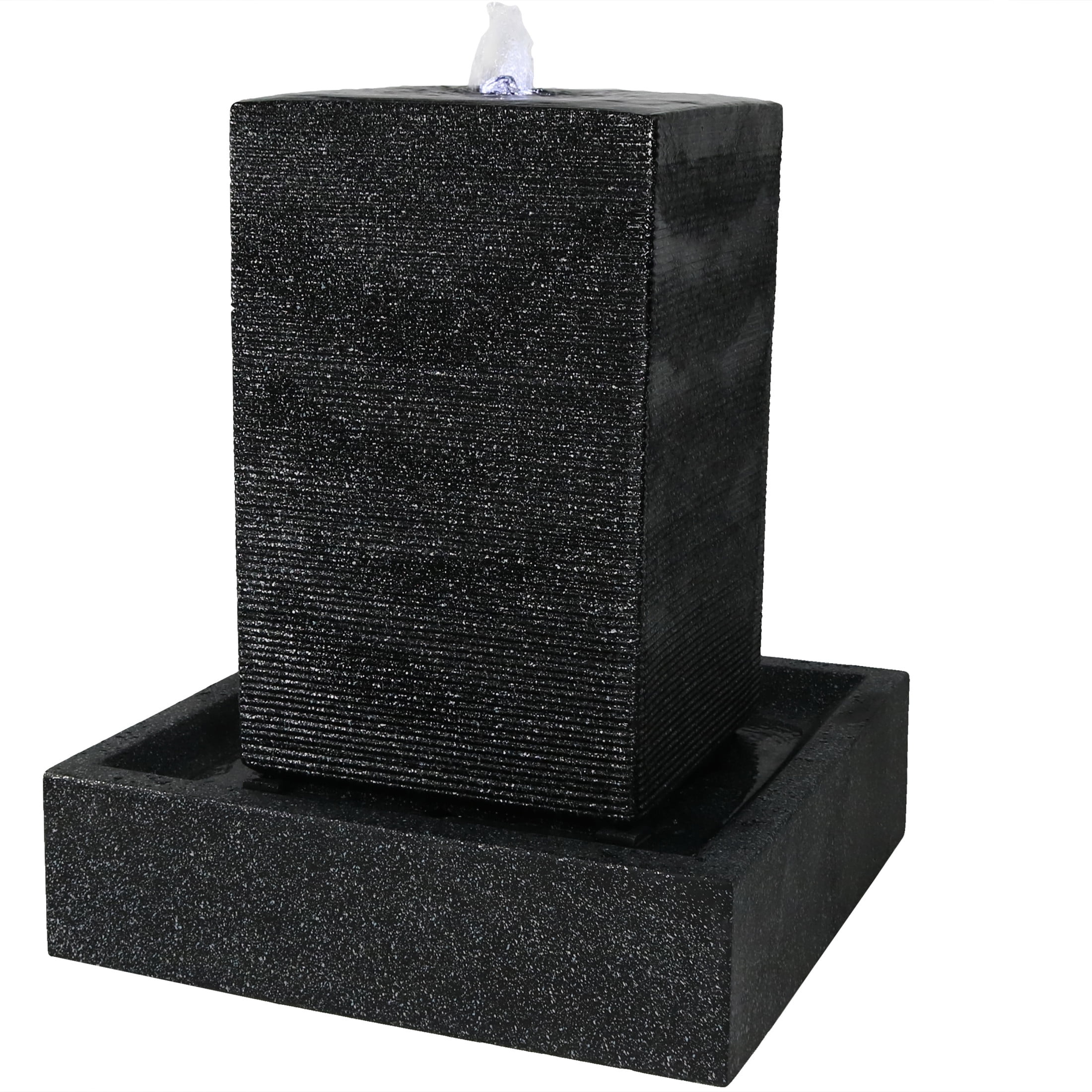 Large Dark Grey Polyresin Pillar Outdoor Water Fountain with LED Lights
