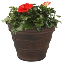 Sunnydaze Laurel 13" x 13" x 9.75" Round Rust Polyresin Outdoor Planter Pot
