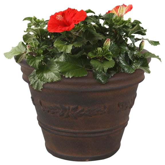 Sunnydaze Laurel 13" x 13" x 9.75" Round Rust Polyresin Outdoor Planter Pot