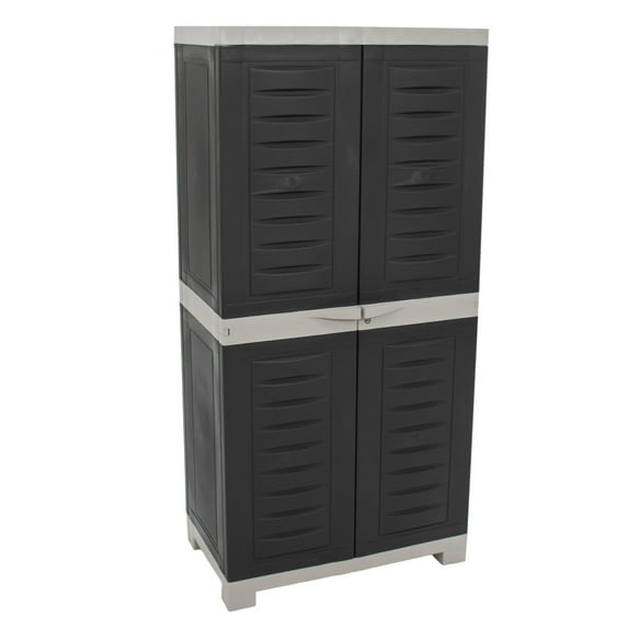 Sunnydaze Lockable Adjustable 48.75" Plastic 3-Shelf Freestanding Garage Storage Cabinet, Charcoal with Gray Trim