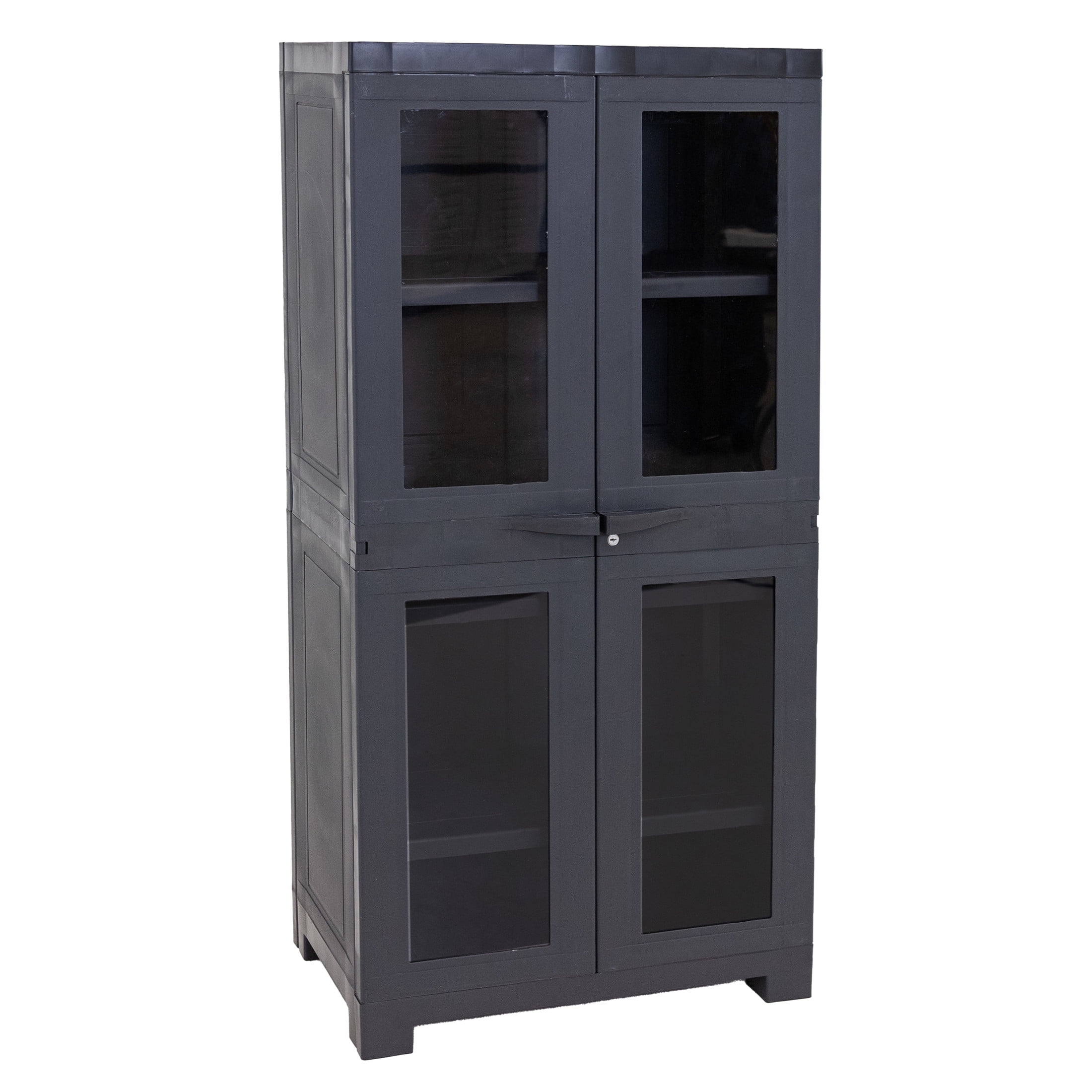 Sunnydaze Lockable Adjustable 48.75" Plastic 3-Shelf Freestanding Garage Storage Cabinet, Charcoal