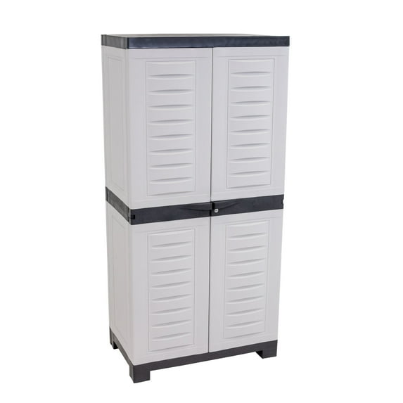 Sunnydaze Lockable Adjustable 48.75" Plastic 3-Shelf Freestanding Garage Storage Cabinet, Gray with Charcoal Trim