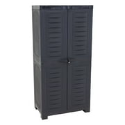 Sunnydaze Lockable Adjustable 48.75" Plastic 3-Shelf Freestanding Garage Storage Cabinet with Opaque Doors, Charcoal