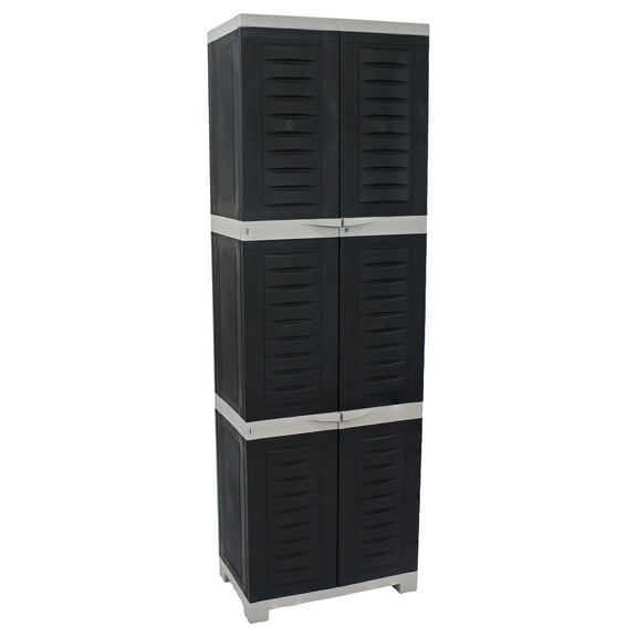 Sunnydaze Lockable Adjustable 72" Plastic 4-Shelf Freestanding Garage Storage Cabinet, Charcoal with Gray Trim