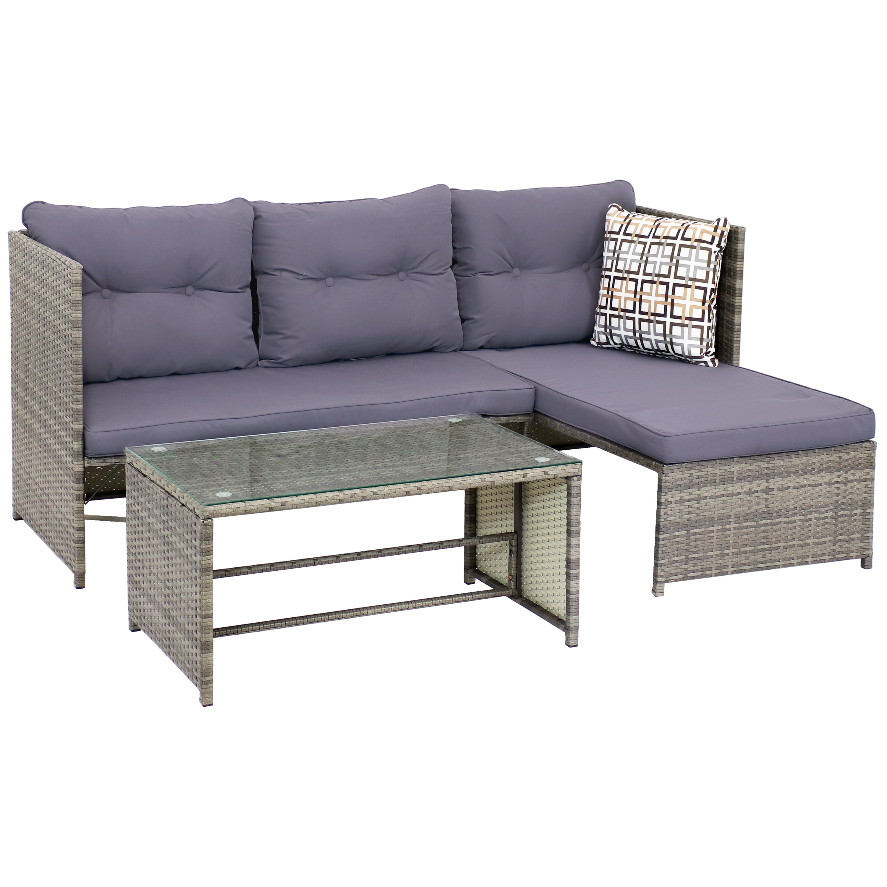 Sunnydaze Longford Outdoor Patio Sectional Sofa Set with Cushions - Charcoal - image 1 of 12