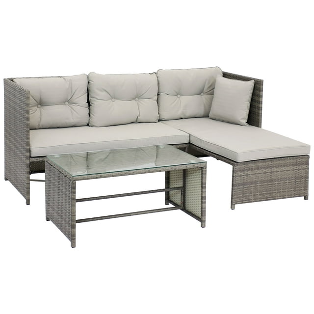 Sunnydaze Longford Outdoor Patio Sectional Sofa Set with Cushions - Stone Gray