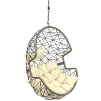 Sunnydaze Lorelai Resin Wicker Egg Hanging Chair with Cushions, Beige