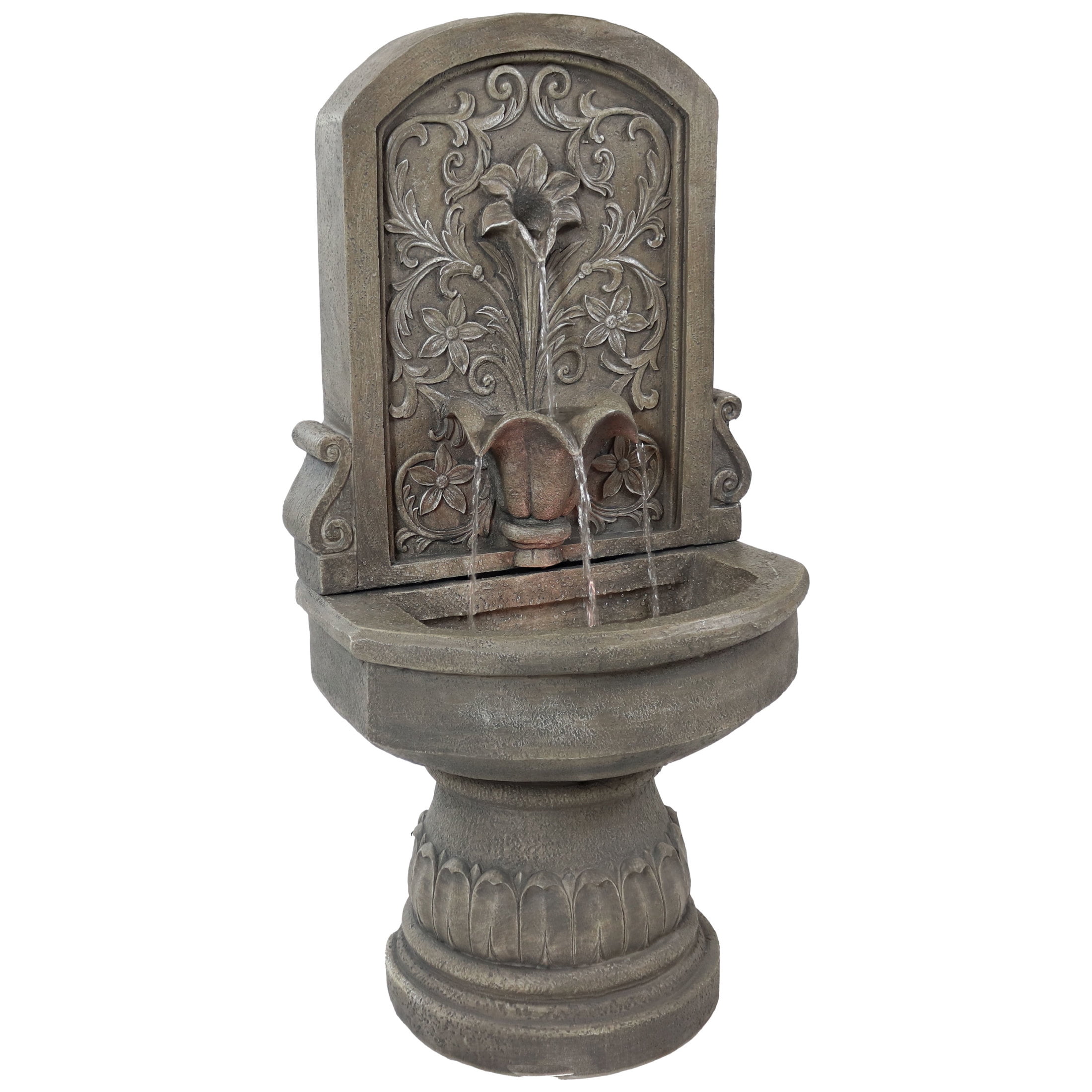 Sunnydaze Lovely Lily Polyresin Outdoor Wall Water Fountain with Lights
