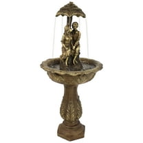 Sunnydaze Lovers Umbrella Traditional Brown Polyresin Solar Fountain with LEDs