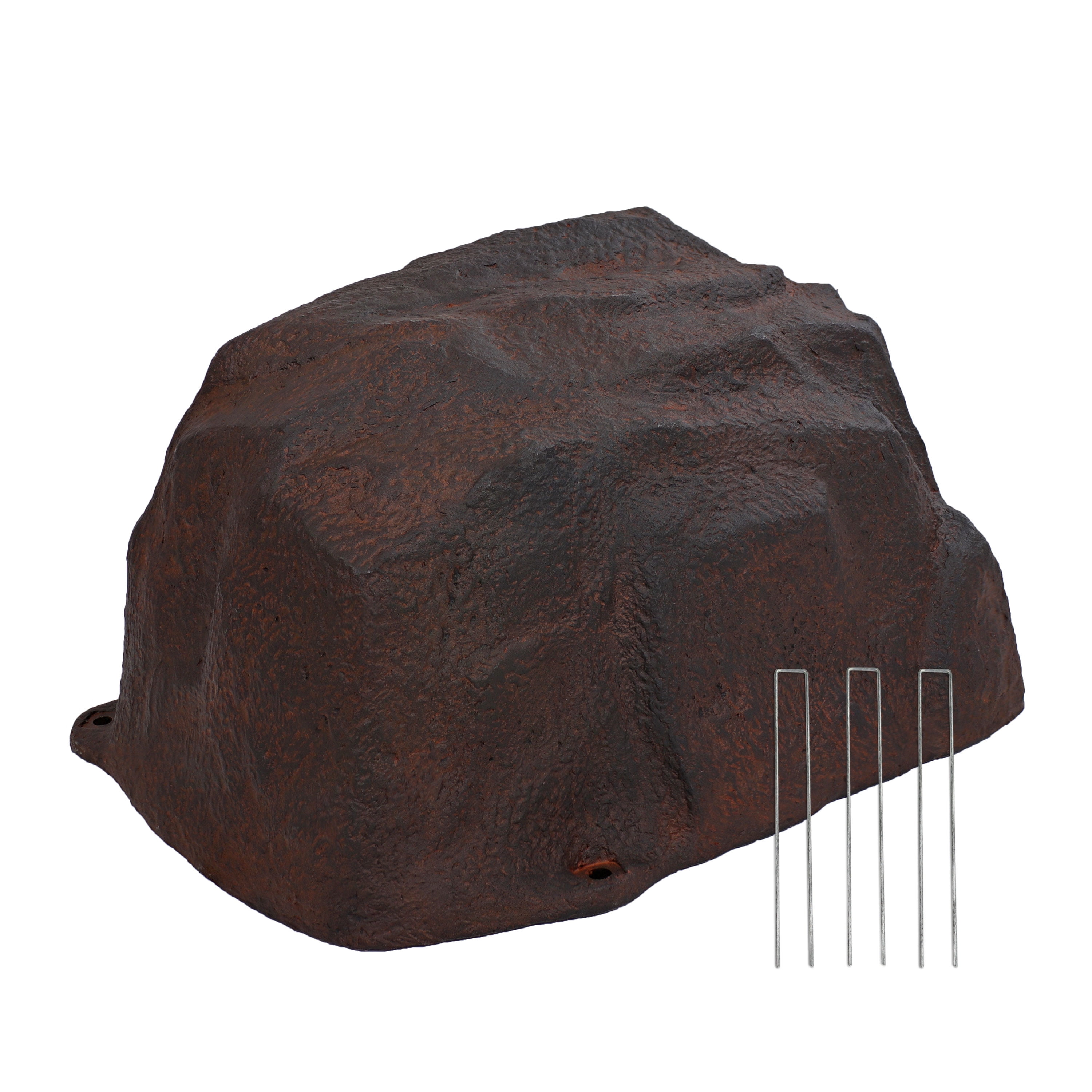 Brown Polyresin Low-Profile Garden Rock Cover with Stakes