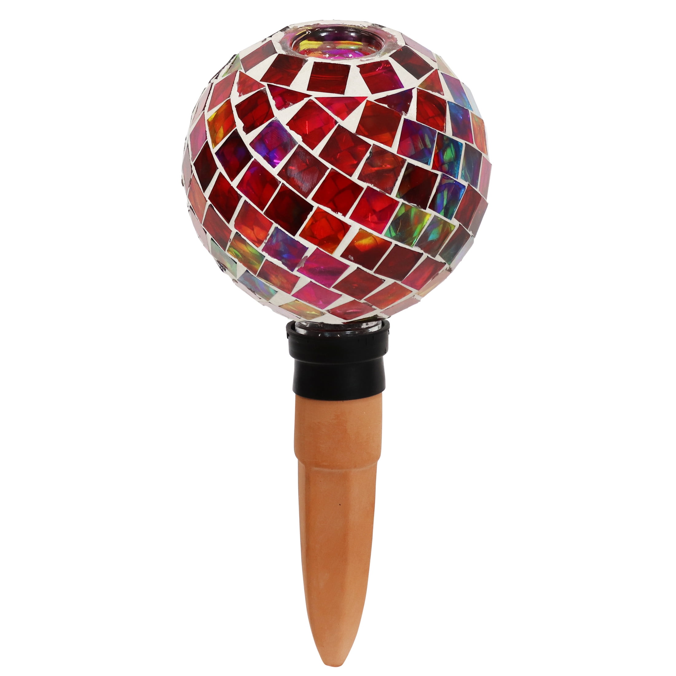 Round Mosaic Glass Plant Watering Bulb with Clay Watering Spike