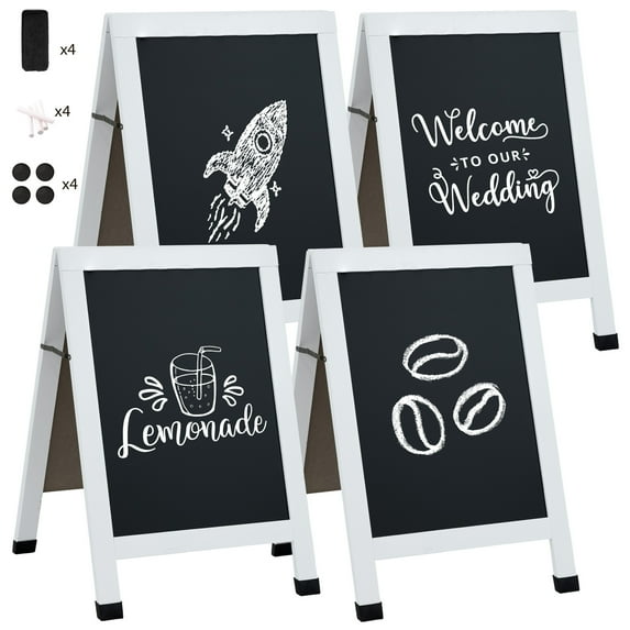 Sunnydaze Magnetic A-Frame Chalkboard Sign, 30" x 20", with Chalk and Eraser, 4 Pack (White)