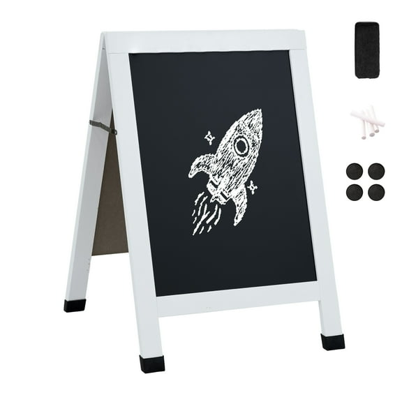 Sunnydaze Magnetic A-Frame Chalkboard Sign, 30" x 20", with Chalk and Eraser (White)