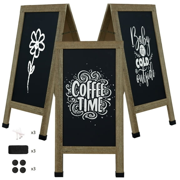 Sunnydaze Magnetic A-Frame Chalkboard Sign, 40" x 20", with Chalk, 3 Pack (Weathered Wood)