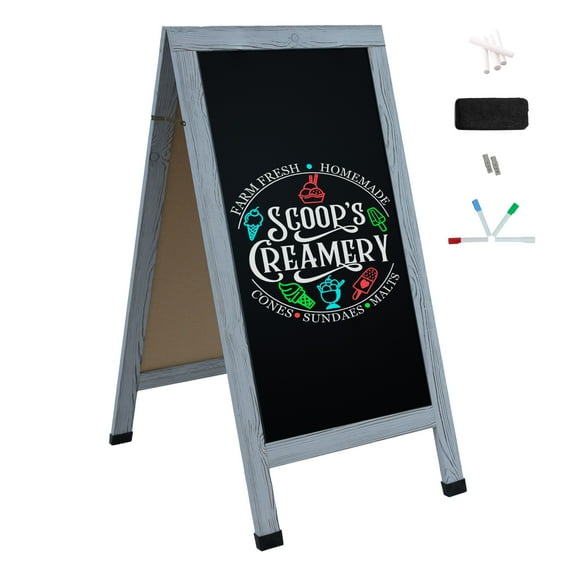 Sunnydaze Magnetic A-Frame Chalkboard Sign, 48" x 24", with Chalk (Graywash)