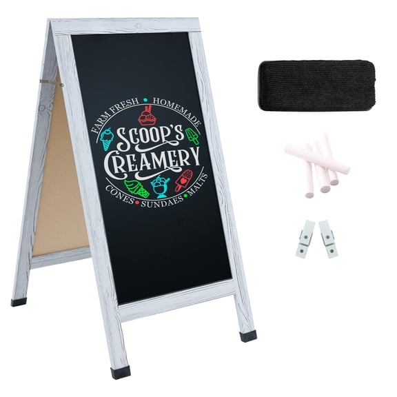 Sunnydaze Magnetic A-Frame Chalkboard Sign, 57" x 27", with Chalk (Whitewash)