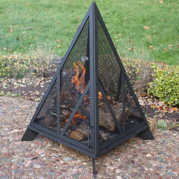 Sunnydaze Majestic Pyramid 21" Triangle Wood-Burning Black Finish Steel Outdoor Fire Pit