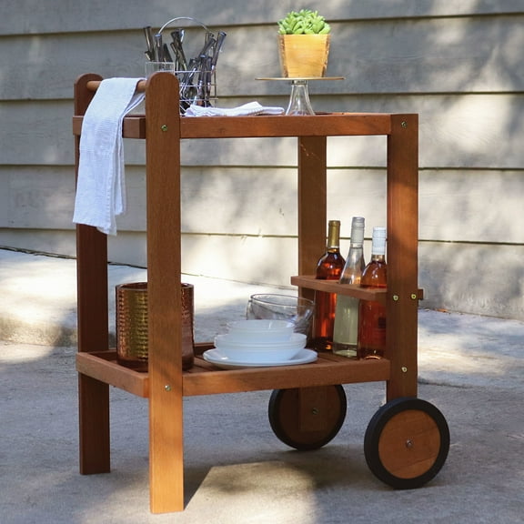 Sunnydaze Malaysian Hardwood Outdoor Serving Cart - 2 Tiers