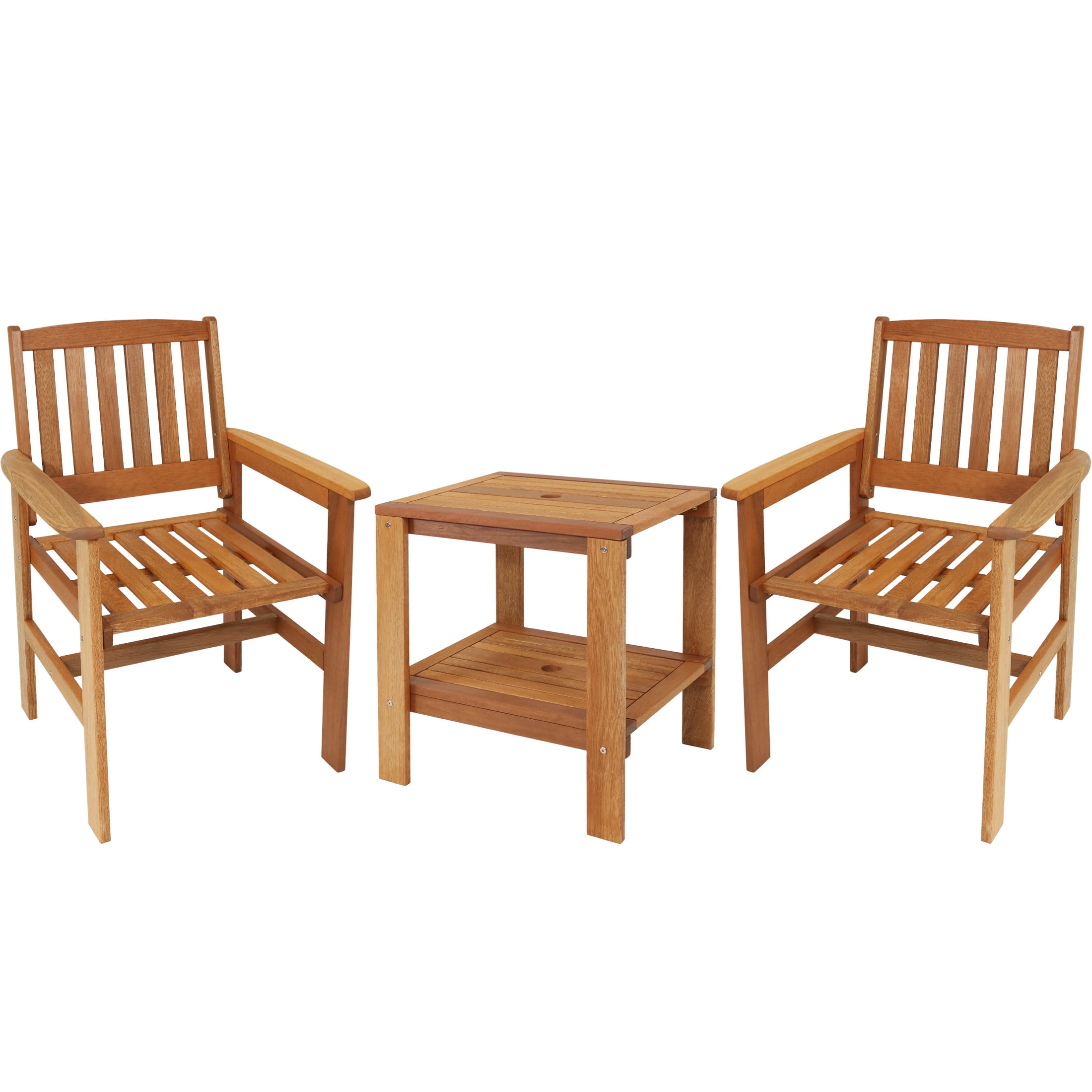 Meranti Wood Brown Outdoor Patio Conversation Set with Teak Oil Finish