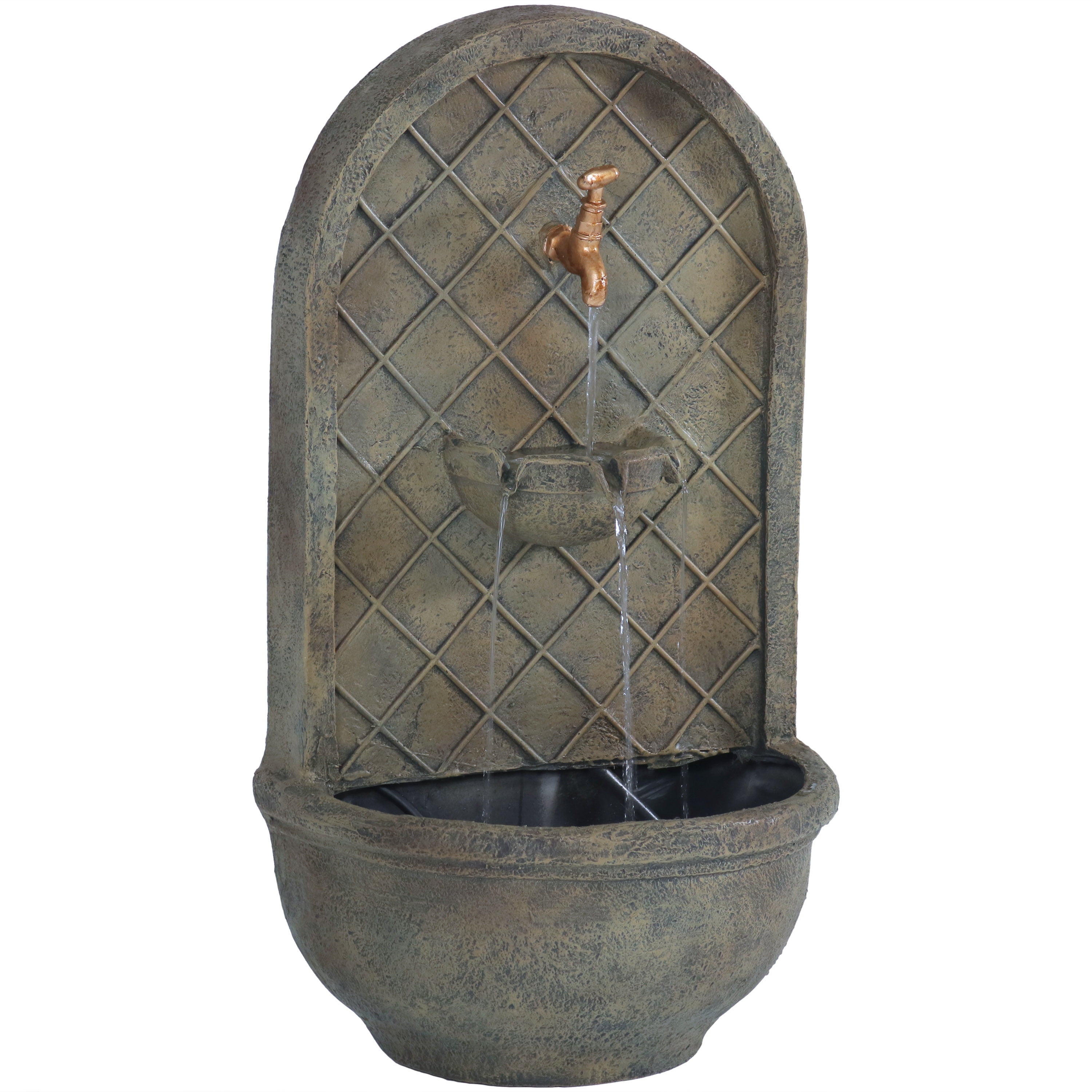Florentine Stone Polystone Outdoor Wall Fountain with Electric Pump