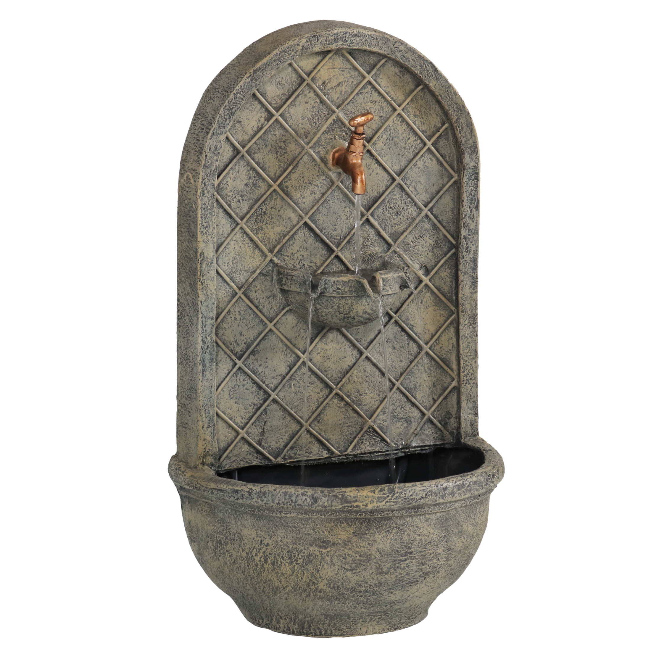 Sunnydaze Messina Polystone Outdoor Wall Fountain, French Limestone Finish