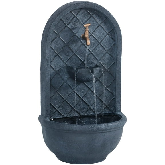 Sunnydaze Messina Polystone Outdoor Wall Fountain, Lead Finish
