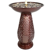Sunnydaze Metal Crosshatch Outdoor Bird Bath Fountain with Lights