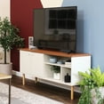 thumbnail image 1 of Sunnydaze Mid-Century Modern Console TV Stand for 55" TV with Shelves, Latte, 1 of 14