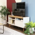 thumbnail image 1 of Sunnydaze Mid-Century Modern Console TV Stand for 58" TV with Shelves, Latte, 1 of 15