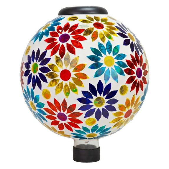 Sunnydaze Midsummer Dahlias 10" Mosaic Glass Outdoor Gazing Globe with Solar Light