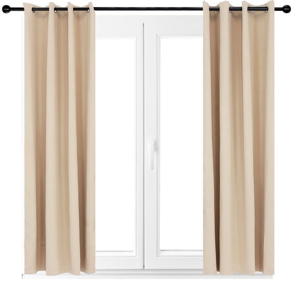 Sunnydaze Modern 2-Piece Beige Solid Room-Darkening Indoor or Outdoor Curtain Set